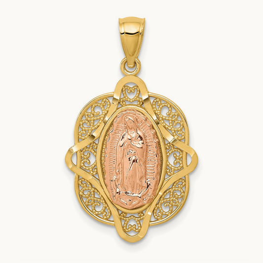 Virgin Mary Pendant, 14K Two-tone Rose