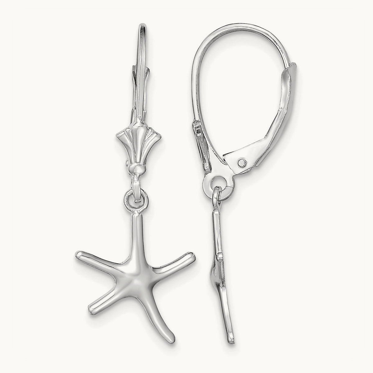Mini Dancing Starfish Leverback Earrings in 14K White Gold