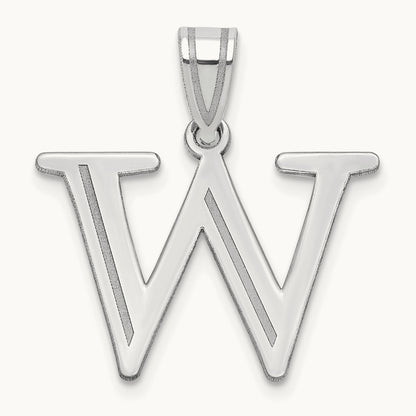Polished Etched Letter W Initial Pendant, 14K White Gold