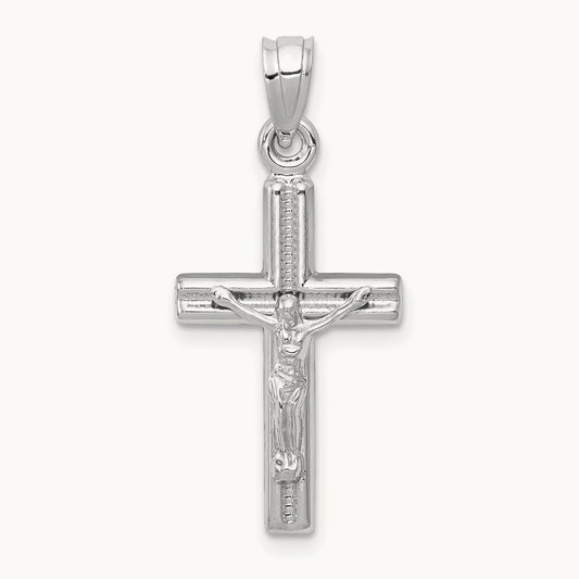 Hollow Crucifix Pendant, 14K White Gold
