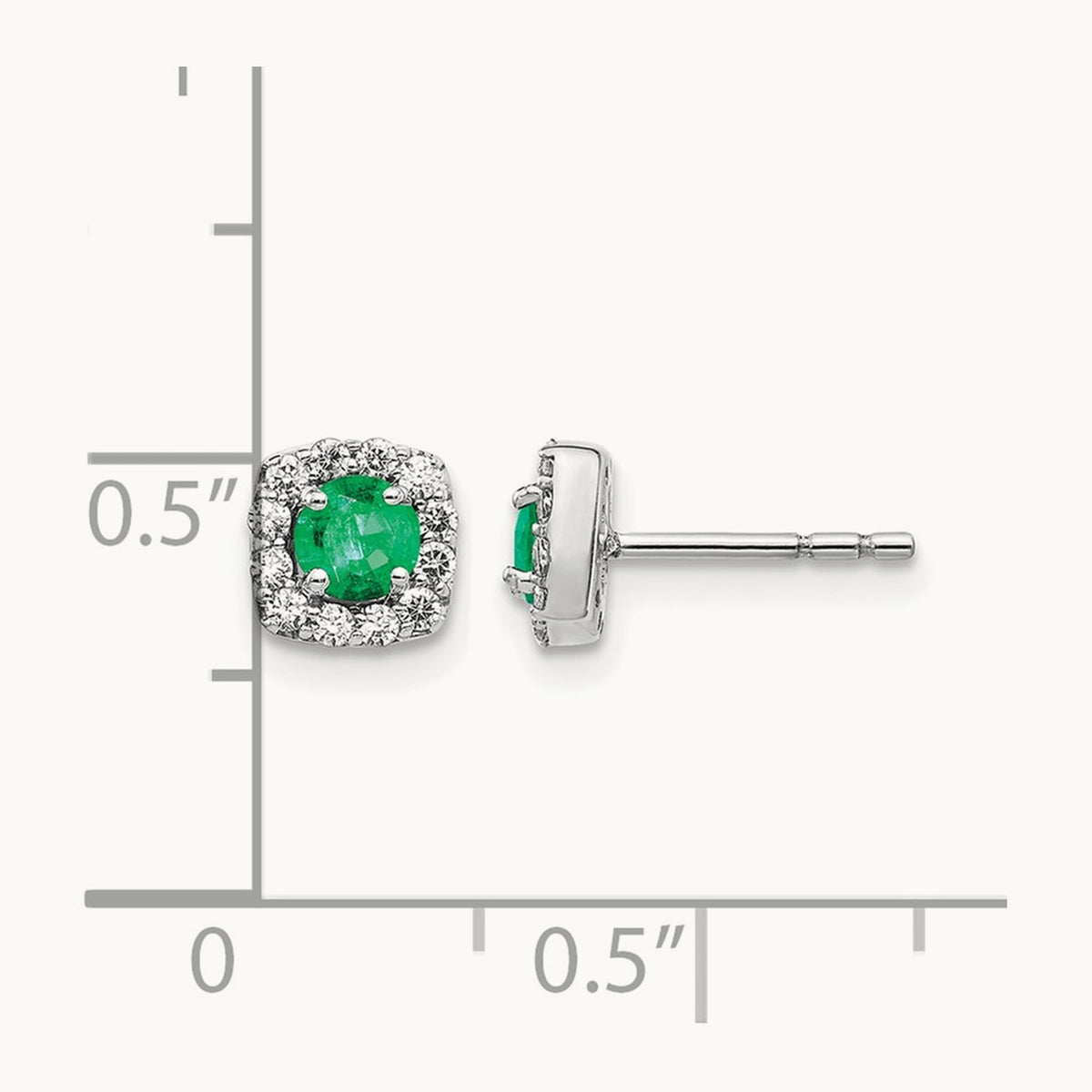Created Emerald Halo Post Earrings, 0.20 ct tw Lab-Grown Diamond