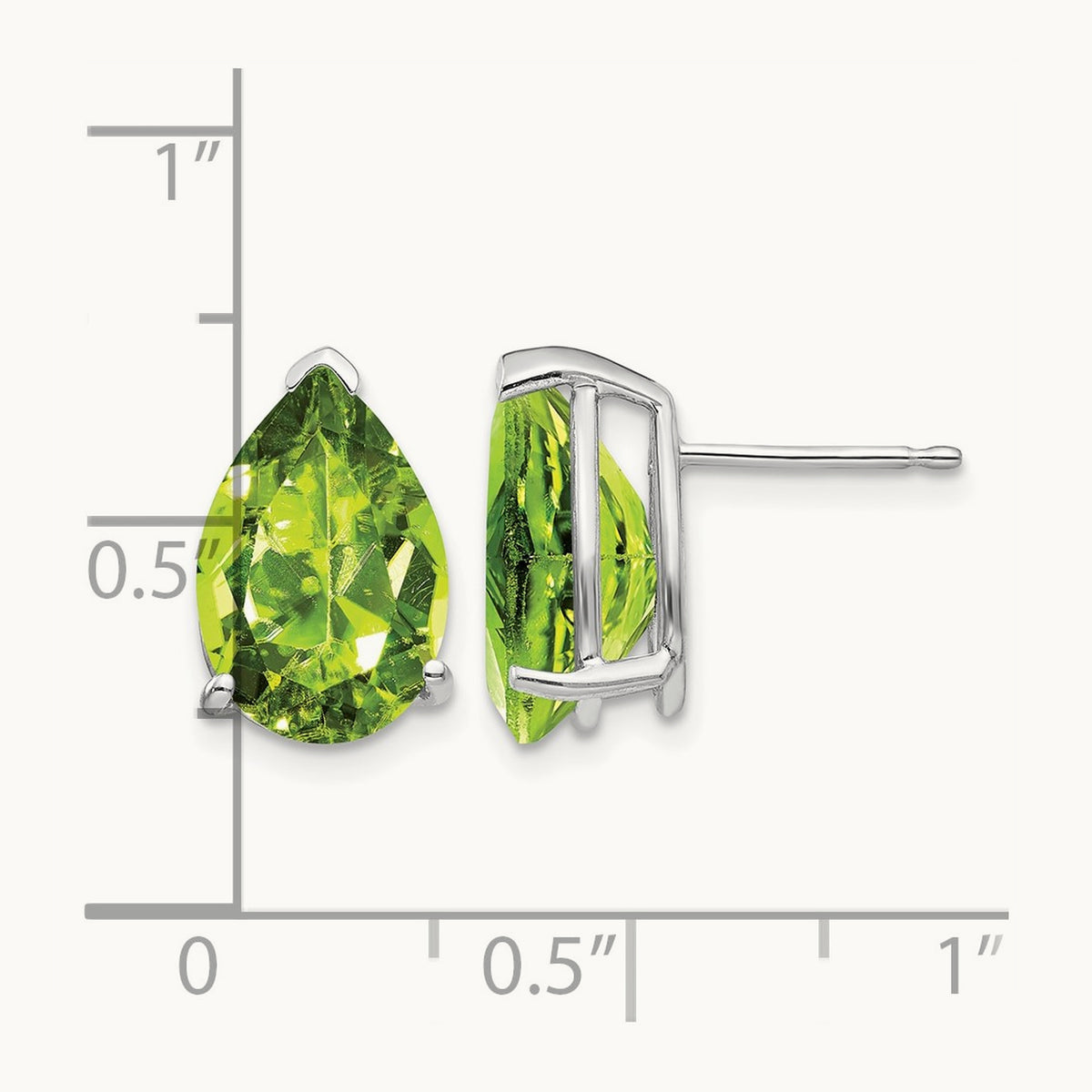 Peridot Pear Stud Earrings, 14K White Gold