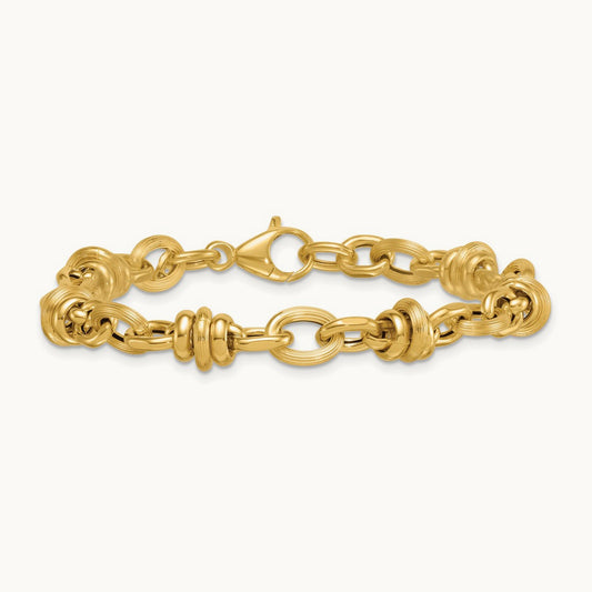 Polished and Textured Fancy Chain 7.5in Bracelet, 14K