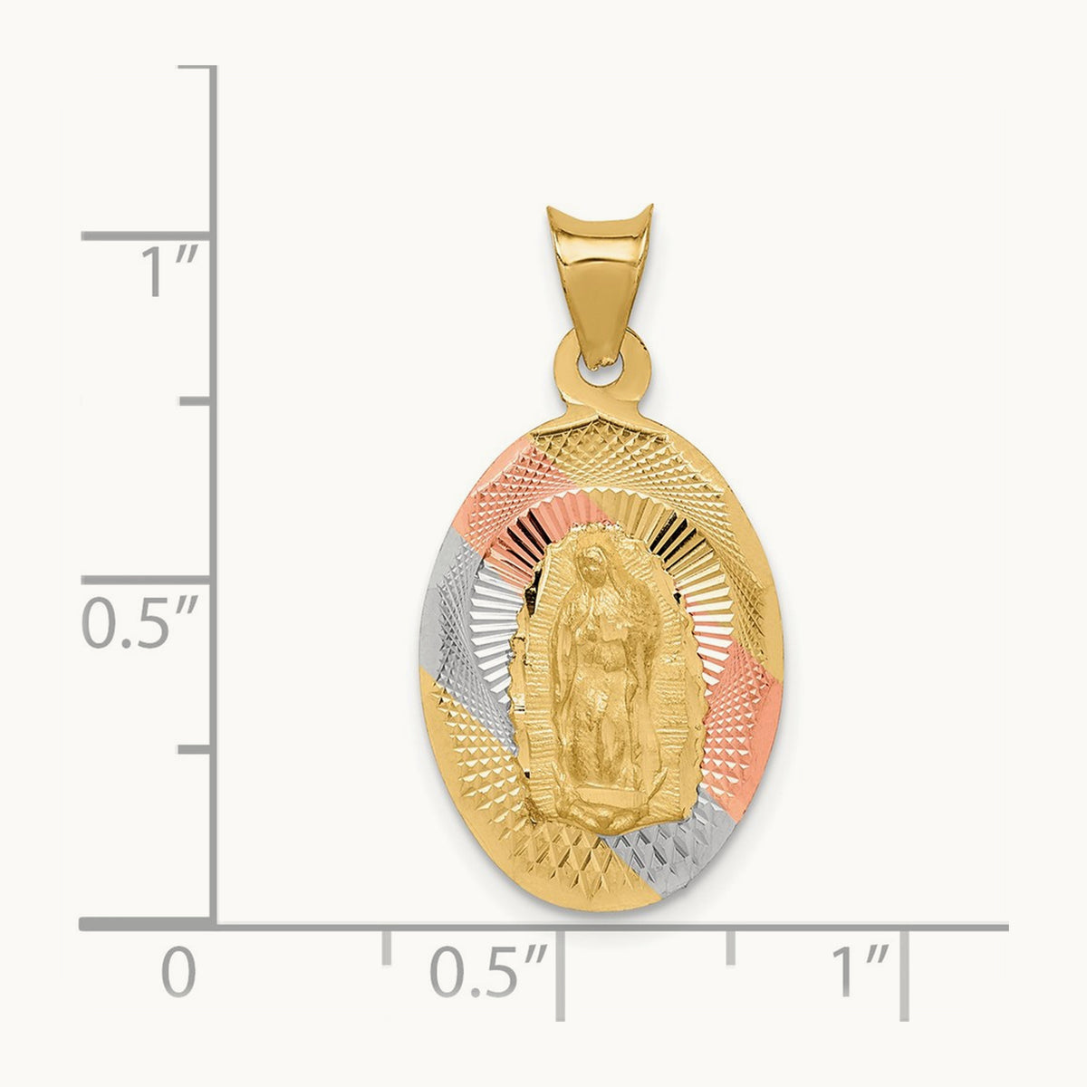 Diamond-cut Lady Of Guadalupe Oval Pendant with rhodium — 26.7mm
