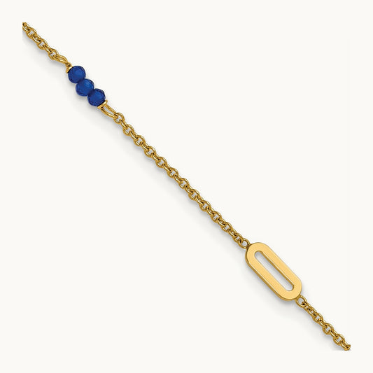 Polished Blue Spinel 9in Plus 1in ext Anklet, 14K