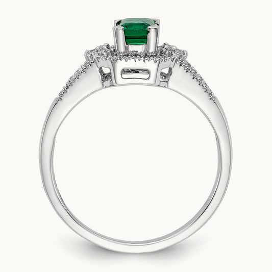 Diamond and Emerald Ring, 14K White Gold