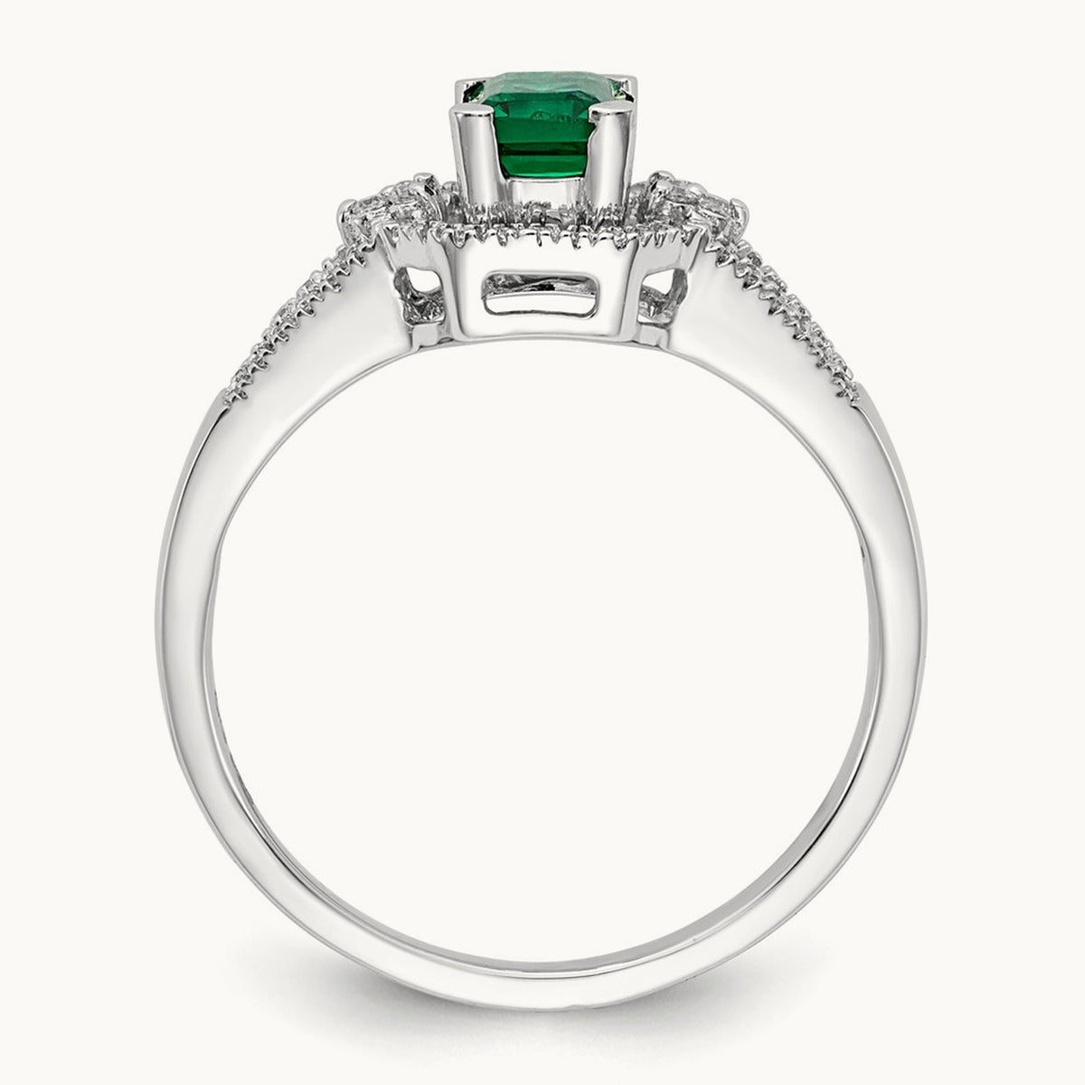 Diamond and Emerald Ring, 14K White Gold