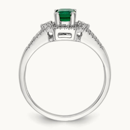 Diamond and Emerald Ring, 14K White Gold