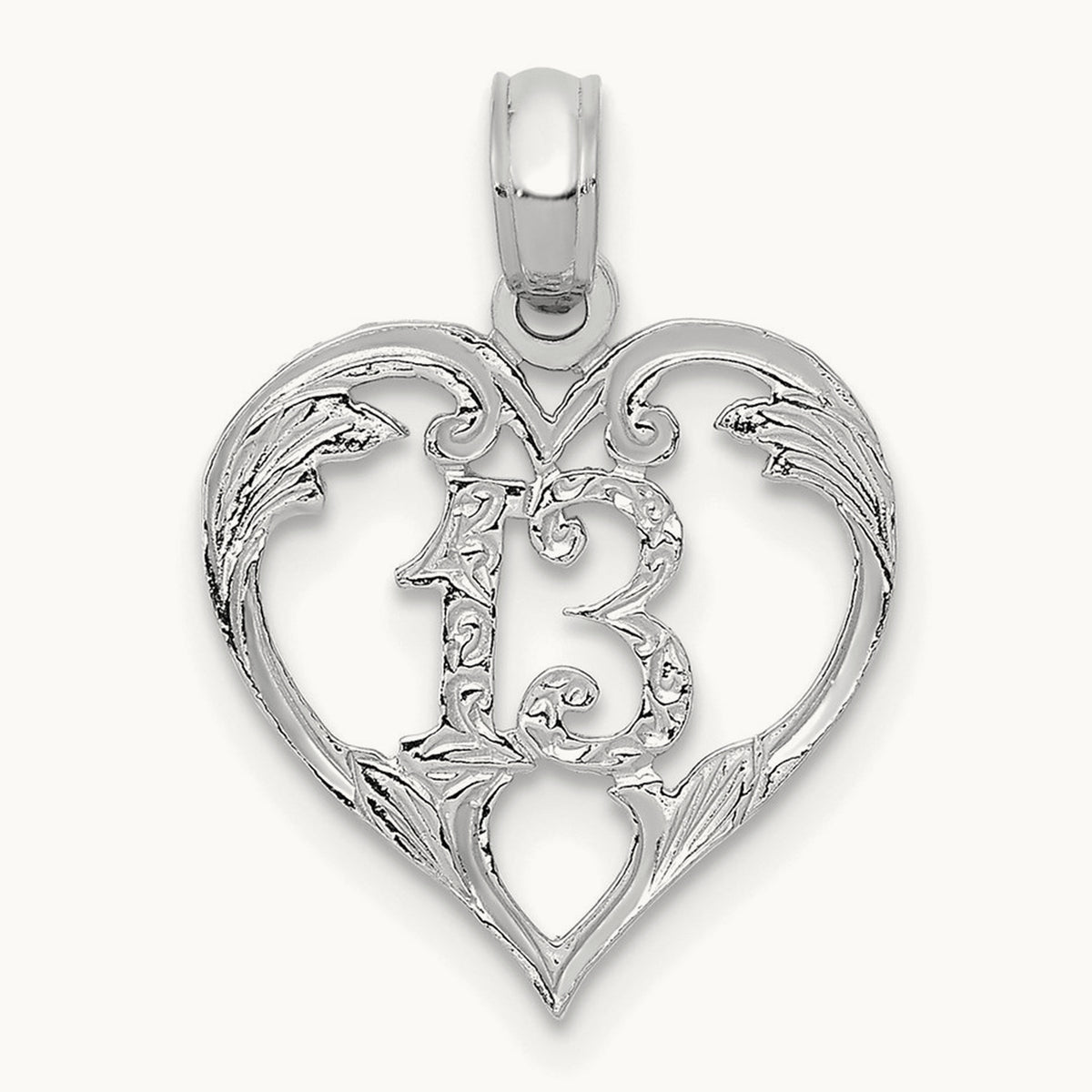 13 in Heart Cut-out Pendant — 14K White Gold