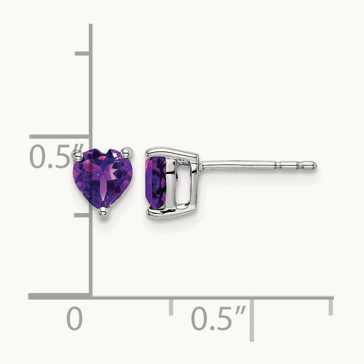 Heart Amethyst Earrings, 14K White Gold