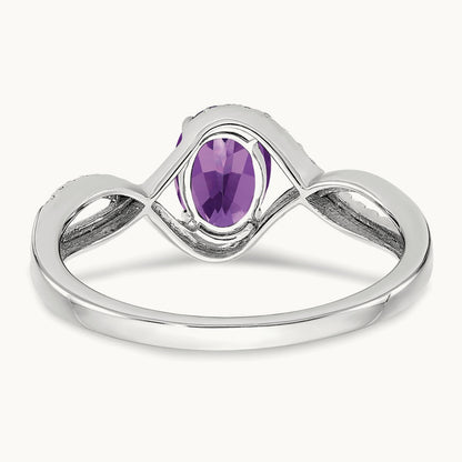 Oval Amethyst and Diamond Twist Ring, 14K White Gold