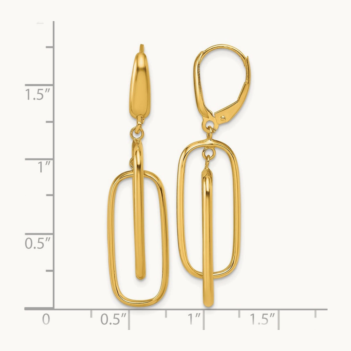 Polished Dangle Rectangles Leverback Earrings, 14K