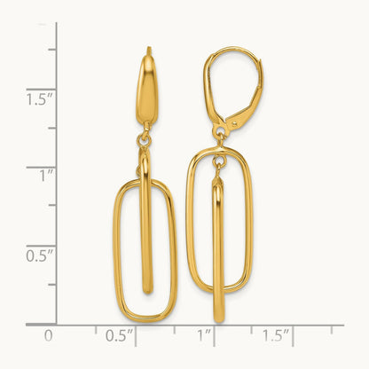 Polished Dangle Rectangles Leverback Earrings, 14K