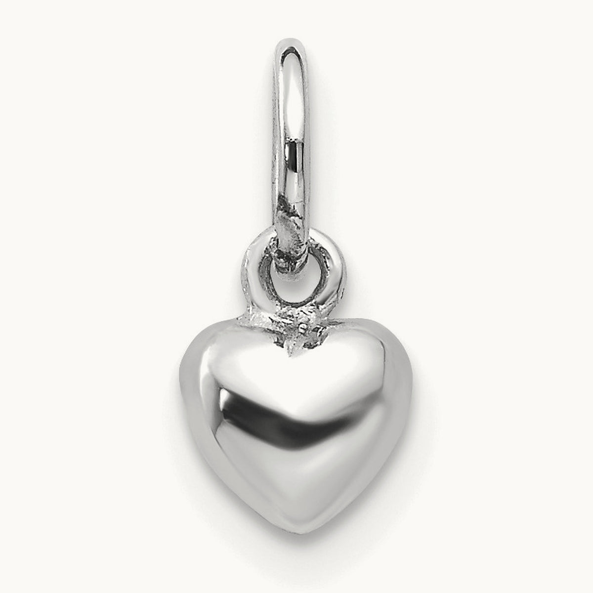 Solid Polished 3D Heart Charm, 14K White Gold
