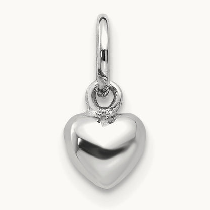Solid Polished 3D Heart Charm, 14K White Gold