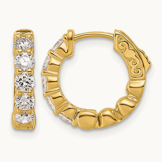 1ct 10- Round Hoop w/ Safety Clasp Diamond Earrings, 3.0mm, 14K