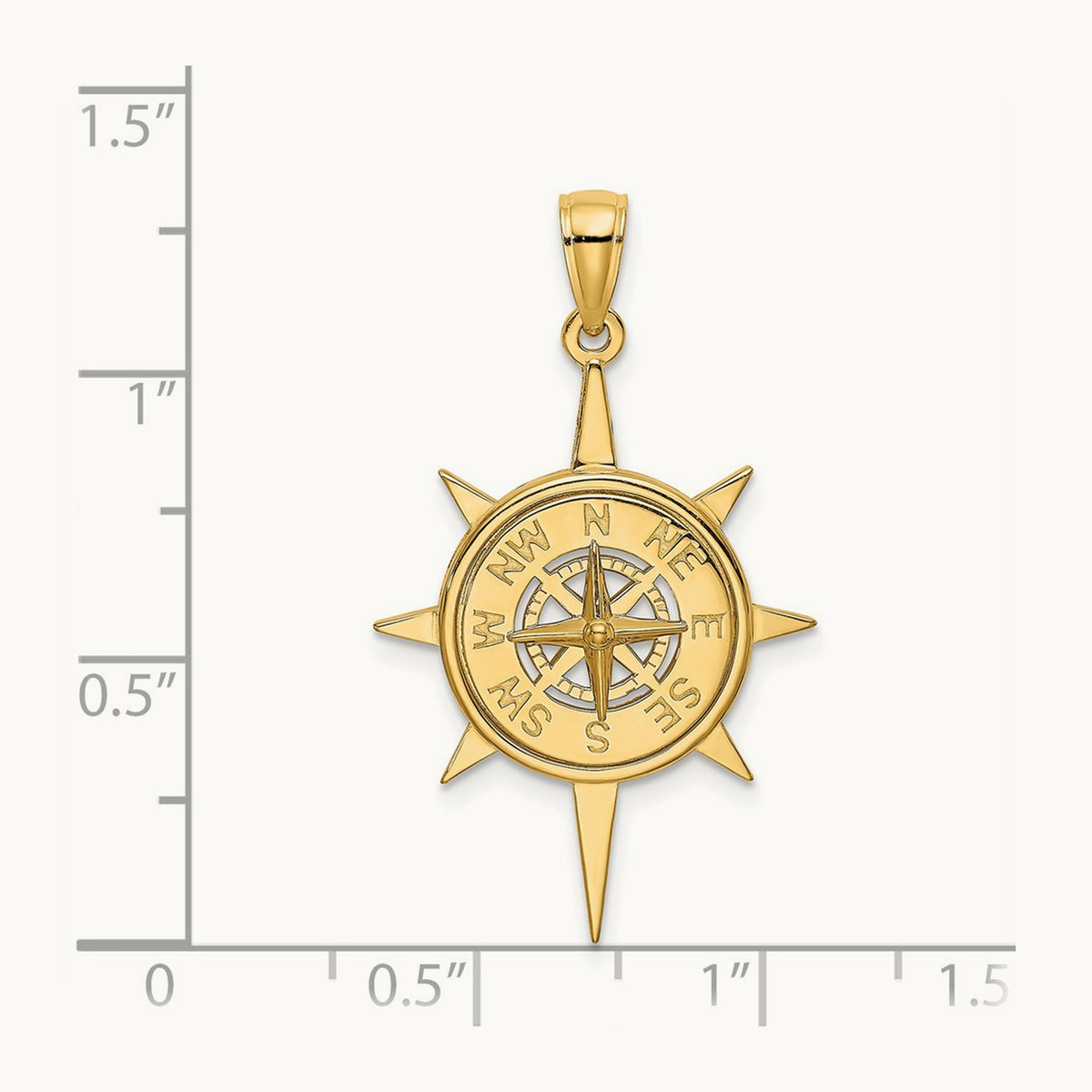 Star Frame w/ Nautical Compass Center Charm, 14K