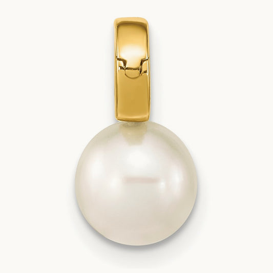 7- White Round Freshwater Cultured Pearl Hinged Bail Charm, 8mm, 14K
