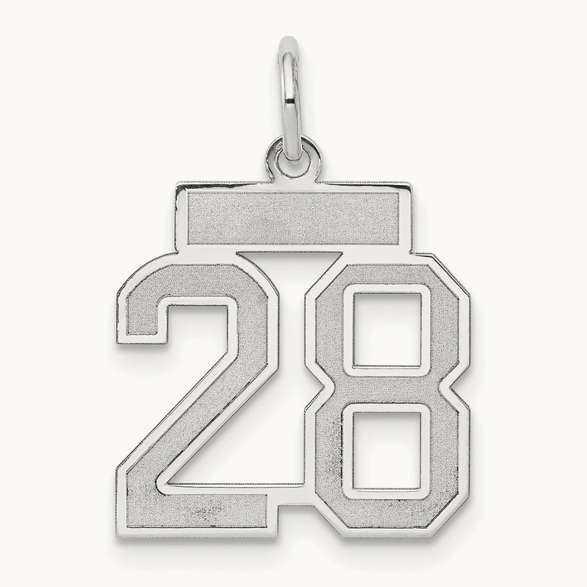Small Satin Number 28 Charm — 14K White Gold
