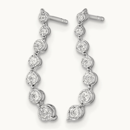 Graduating Diamond Post Earrings, 14K White Gold