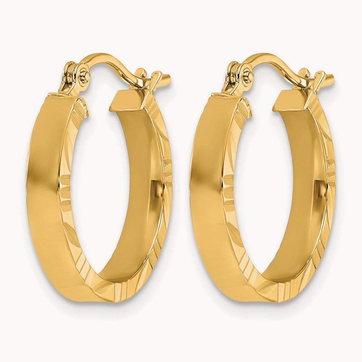 Small Diamond-cut Edge Polished Hoop Earrings — 10K Yellow Gold