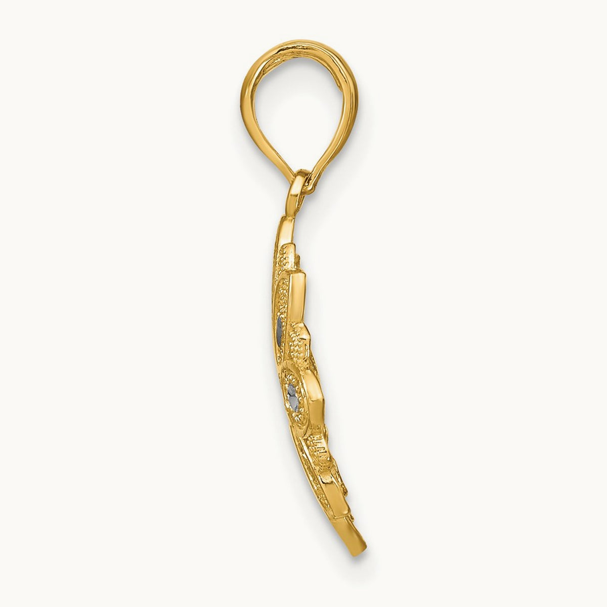 w/Rhodium and D/C Filigree Flower Charm, 14K