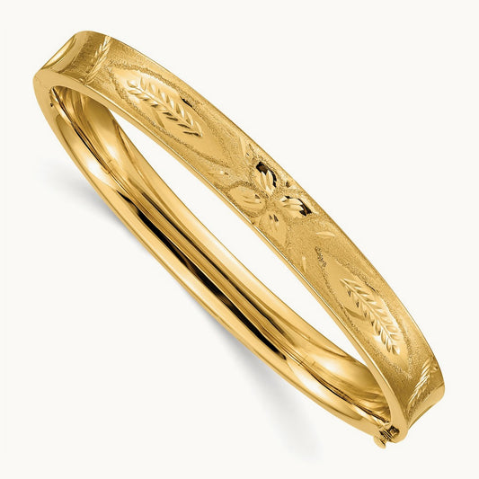 5/16 Diamond-cut Concave Hinged Bangle Bracelet, 14K