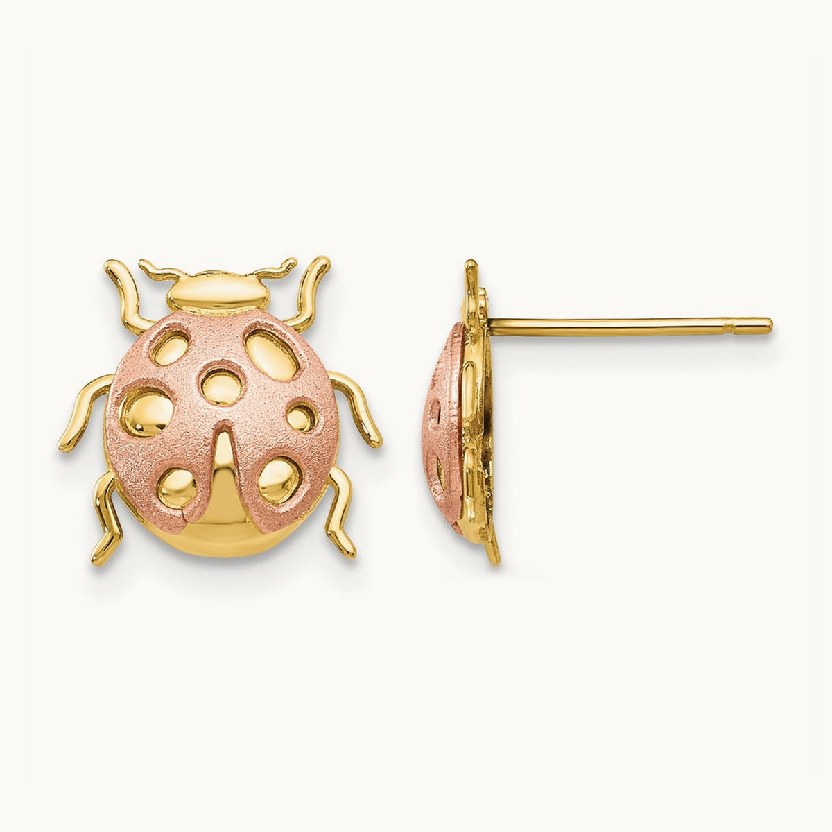 Ladybug Post Earrings, 14K Two-tone