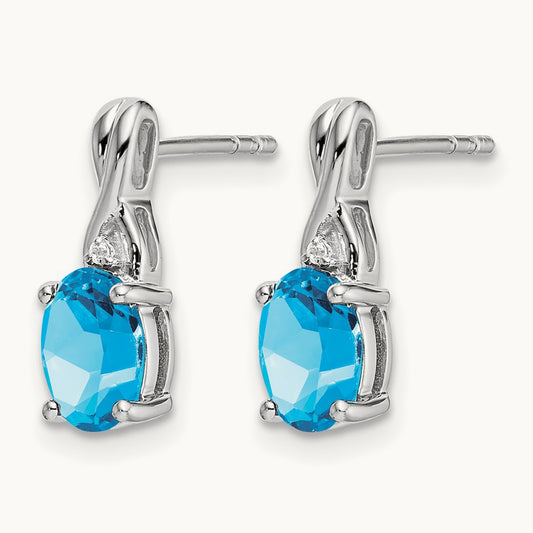 Oval Blue Topaz and Diamond Earrings, 14K White Gold
