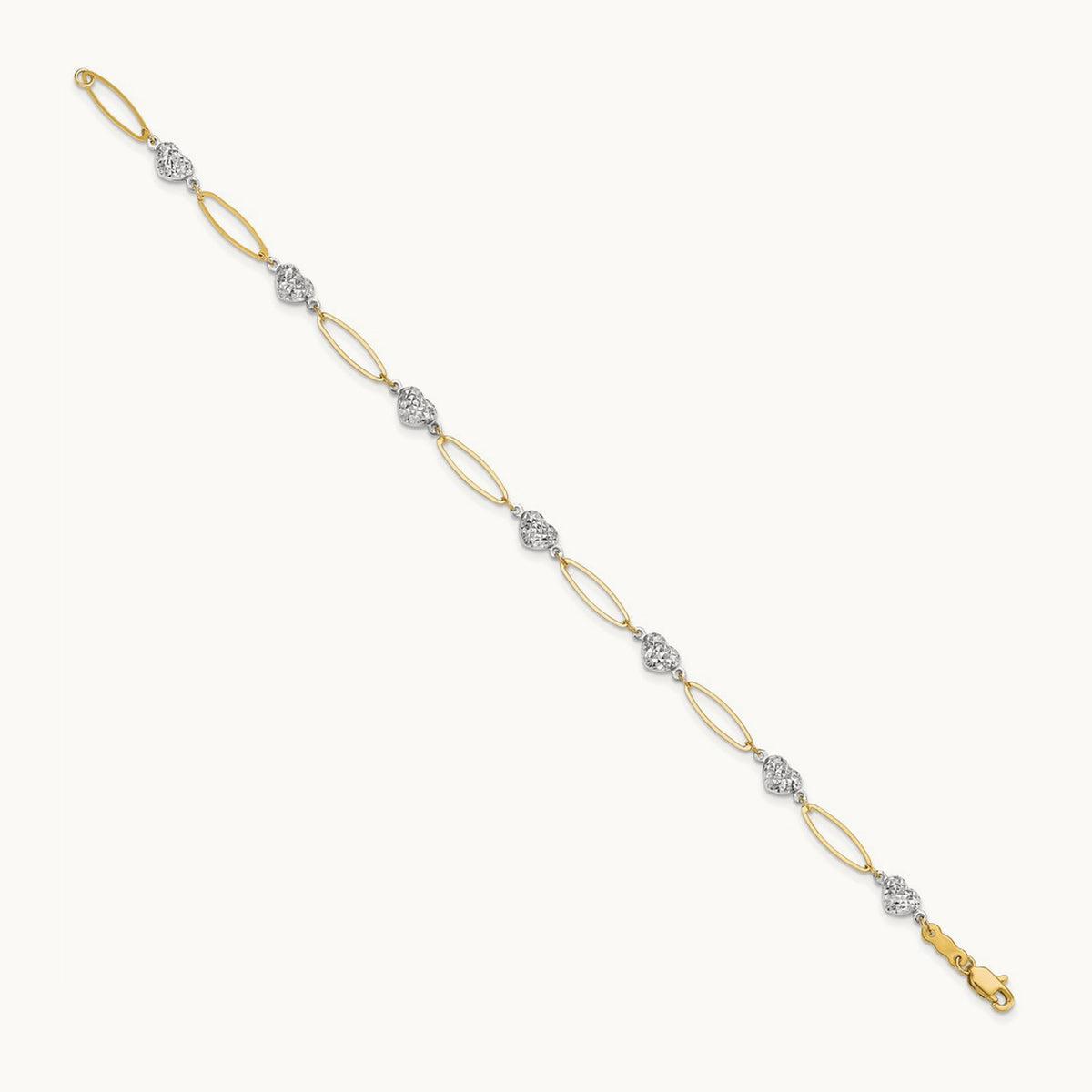 Puff Heart & Flat Oval Bracelet, 14K Two-tone