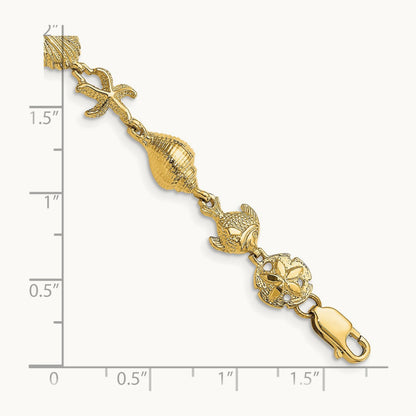 Nautical Combination w/ Dolphins Link Bracelet, 14K
