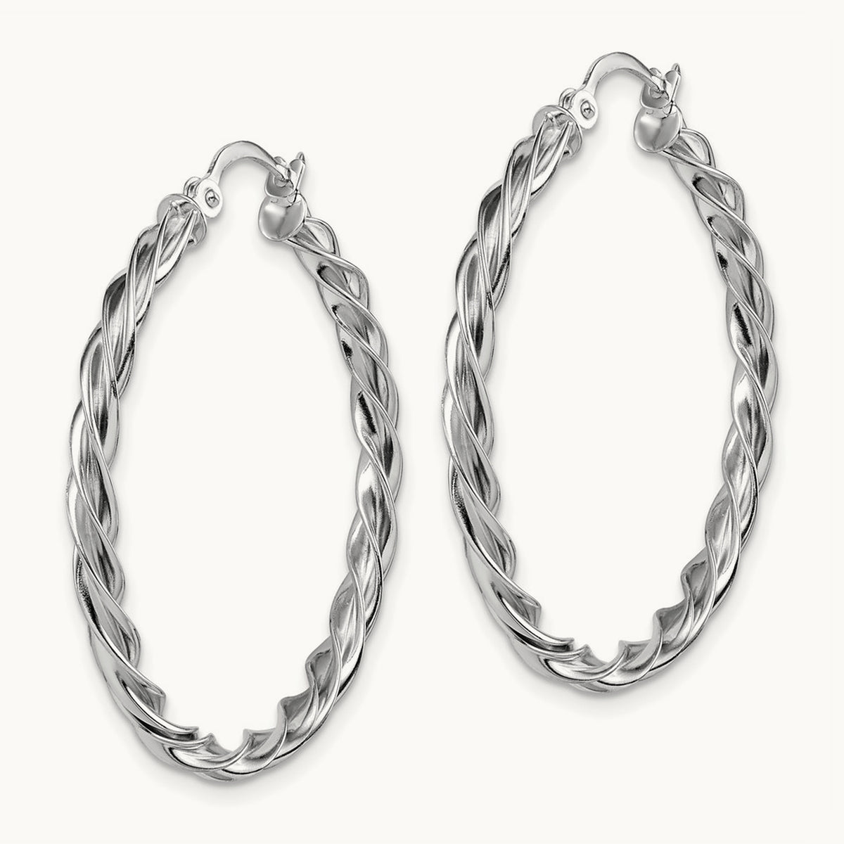Fine Twisted Hoop Earrings — 14K White Gold, 33.75mm