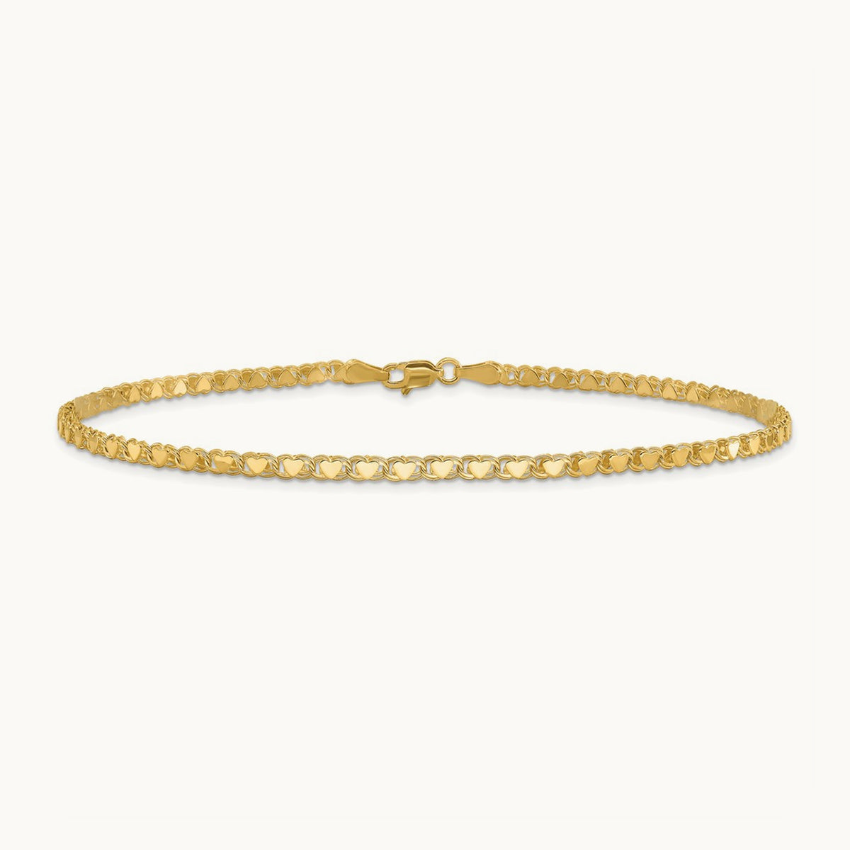 Polished Double-Sided Heart 10in Anklet, 14K