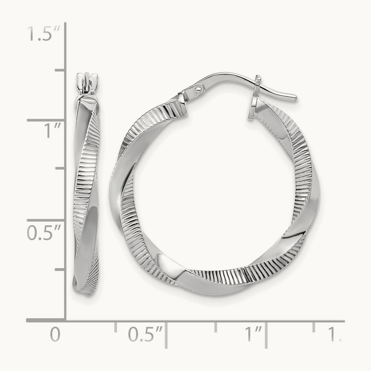 Rhodium-plated Twisted Textured Hoop Earrings — 27mm