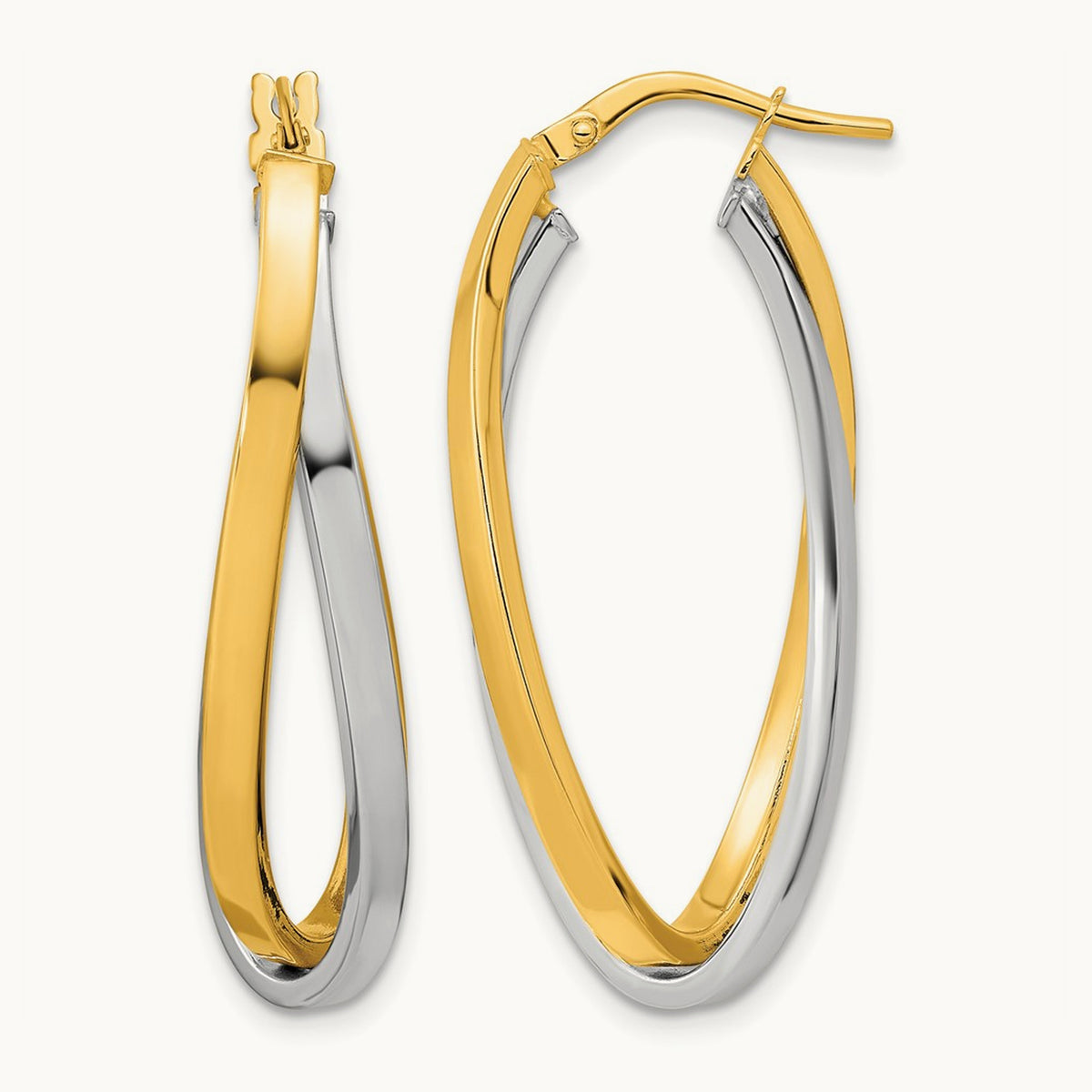 Polished Oval Double Hoops, 14K Two Tone