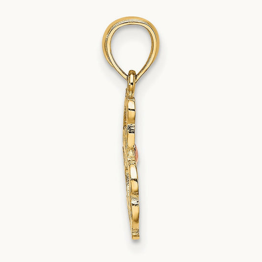 Cut-out Teddy Bear w/ Bow Tie Charm, 14K Two-tone