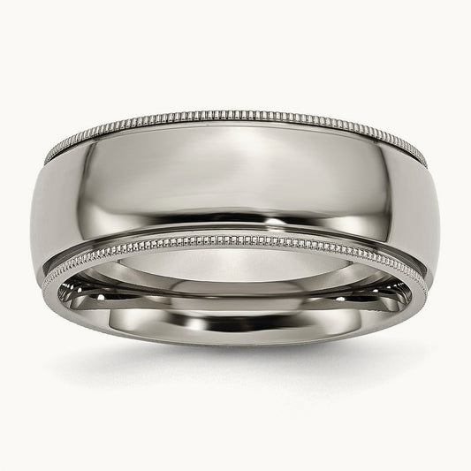 Polished Grooved and Beaded Edge Band, 8mm, Titanium