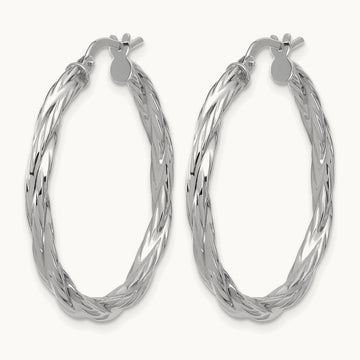 RH-plated Polished Twisted Hoop Earrings, Sterling Silver — Leslie's