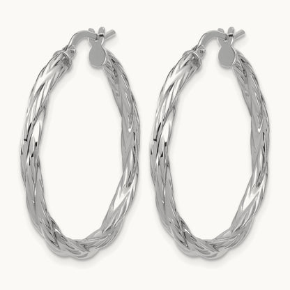 RH-plated Polished Twisted Hoop Earrings, Sterling Silver — Leslie's