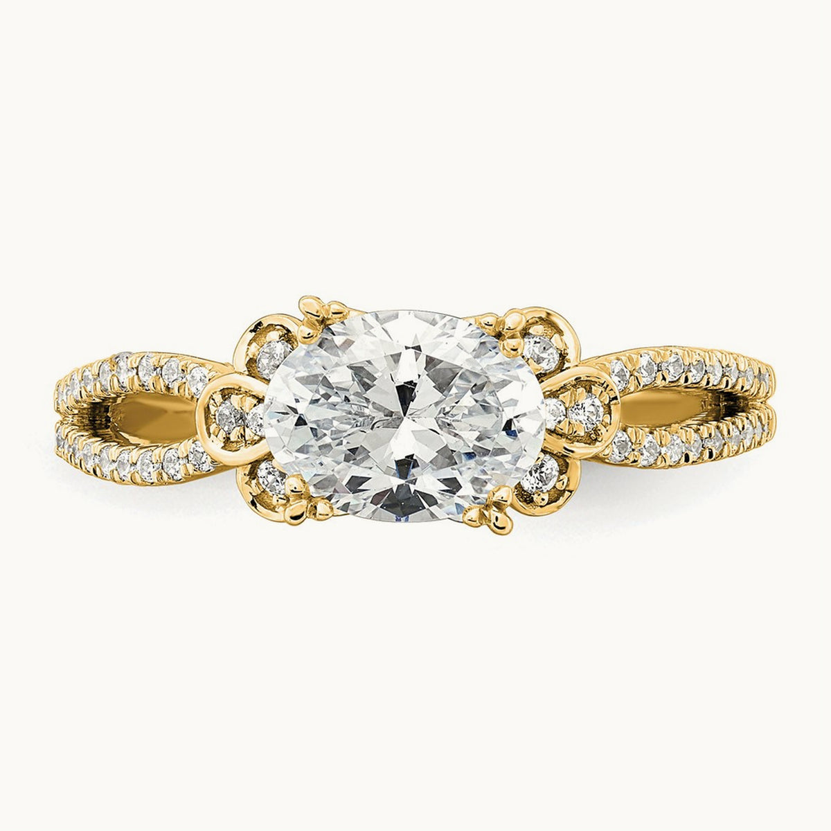 1ct Oval Split Shank Semi-Mount Eng. Dia Ring, 14K Gold