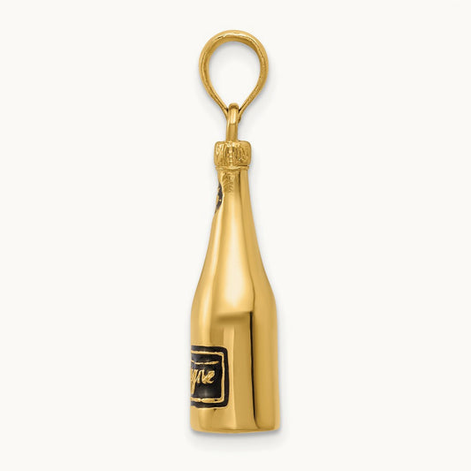 Polished 3-D Enameled Champagne Bottle Pendant, 14K