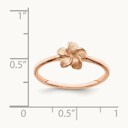 Brushed & Polished D/C Plumeria Ring, 14K Rose