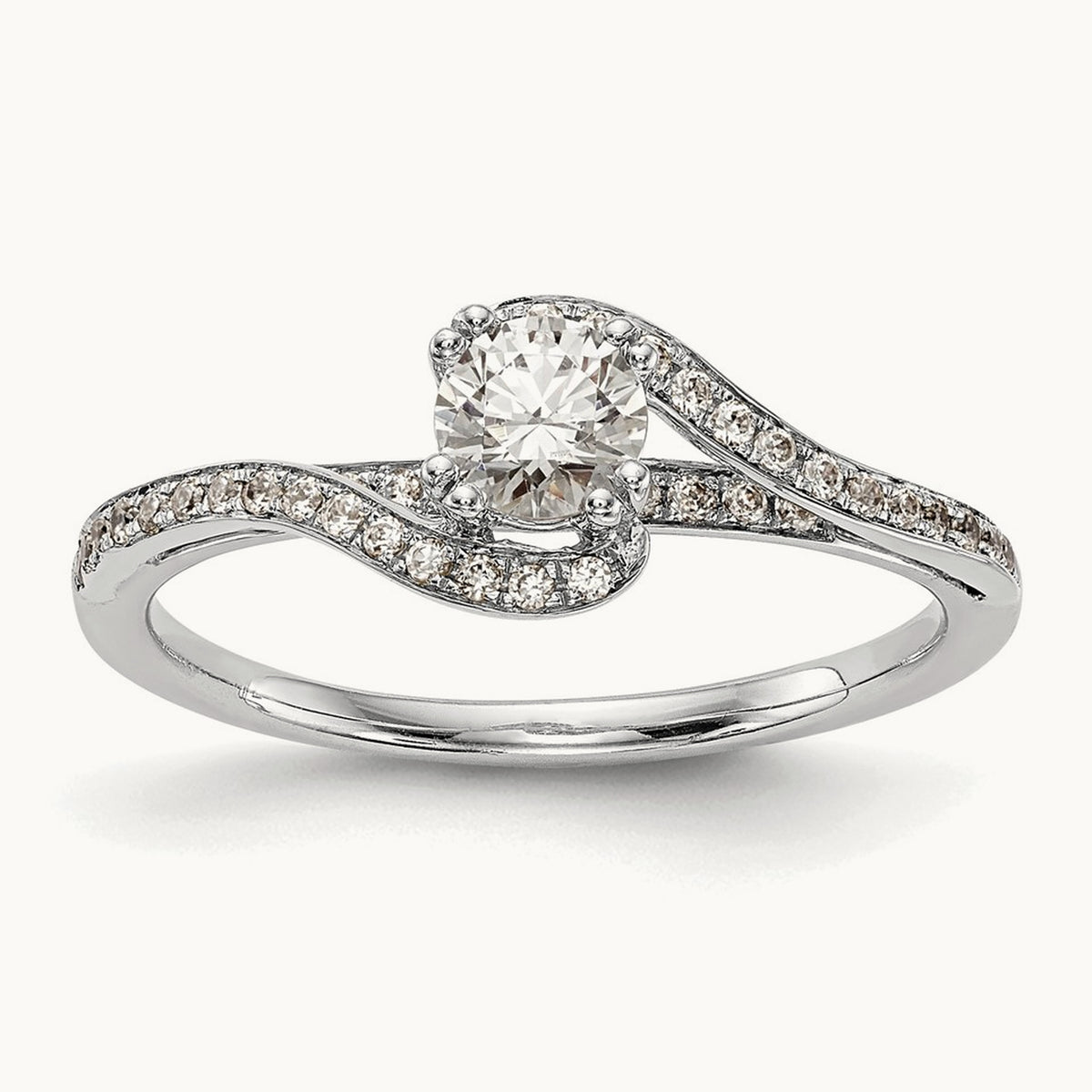 Round Semi-Mount Bypass Engagement Ring — 14K White Gold, 6.75