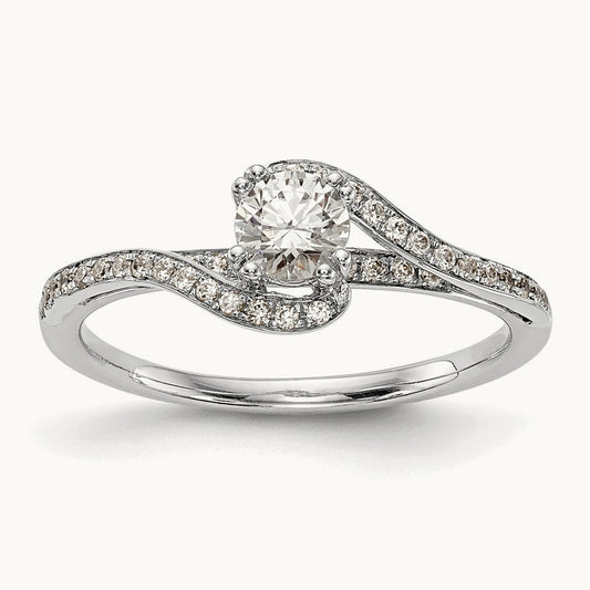 Round Semi-Mount Bypass Engagement Ring — 14K White Gold, 6.75