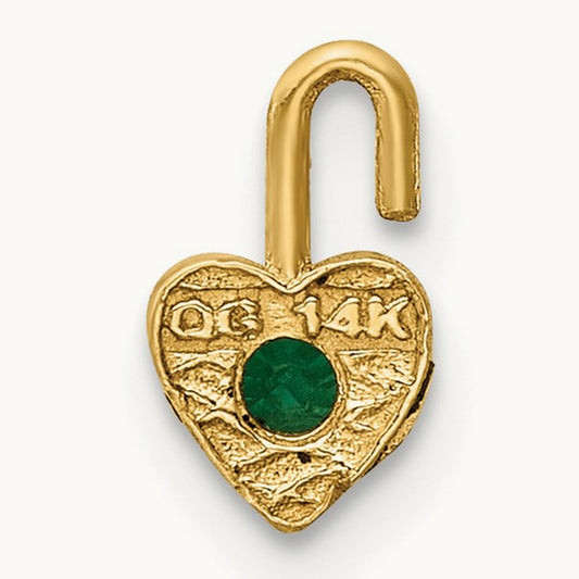 May Synthetic Birthstone Heart Charm — 14K Yellow Gold