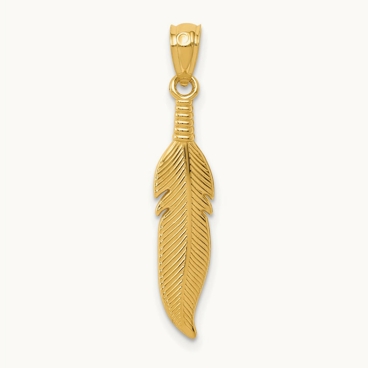 Polished Feather Pendant, 14K
