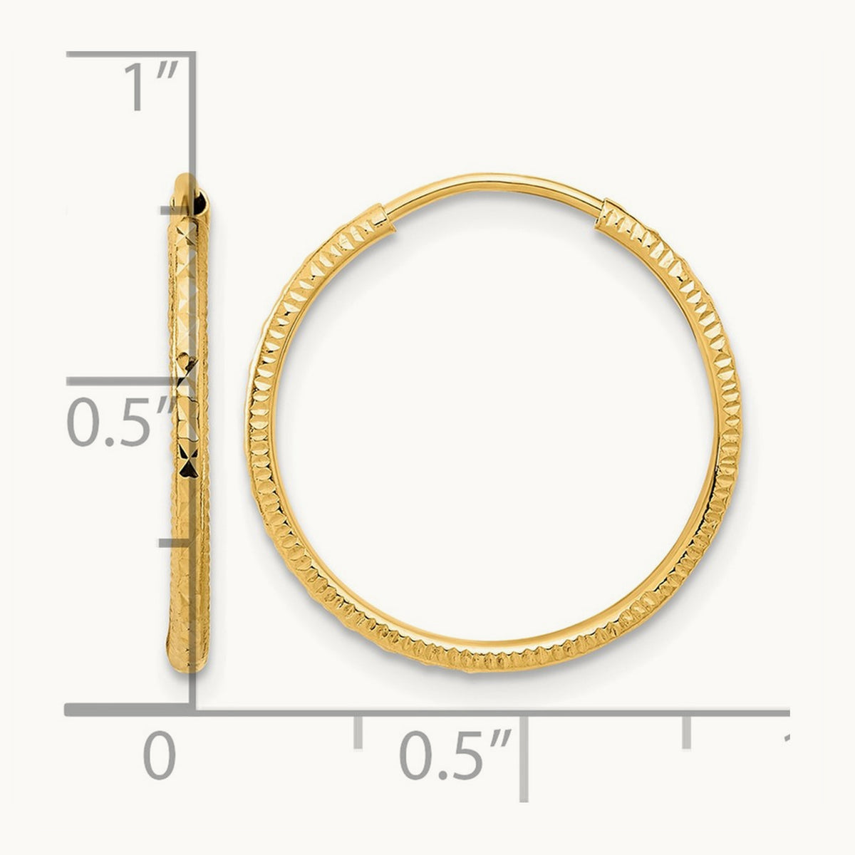 Diamond-cut Endless Hoop Earrings — 14K Yellow Gold