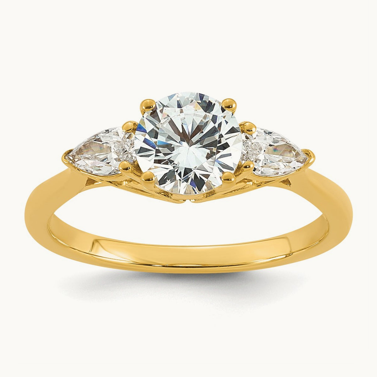 Round with Pear 3 Stone Engagement Ring, 1.25-3.50 ct tw Lab-Grown Diamond — 1 3/8 ct, 14K Yellow Gold