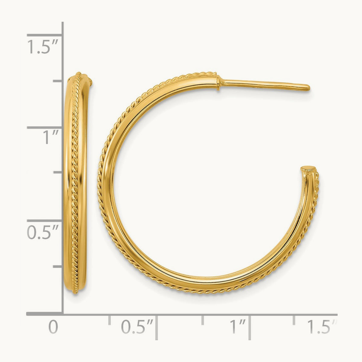 Polished and Textured Round J-Hoop Earrings — 30mm