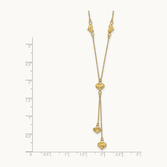 Polished Diamond-cut Puffed Hearts w/2in Ext. Y-Necklace, 14K